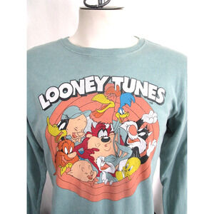 Looney Tunes Gang Bugs, Daffy...Sea Glass Blue Long Sleeve T Shirt Men Sz M
